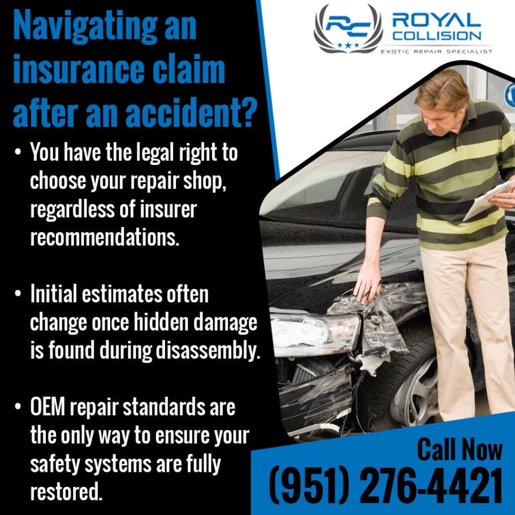 Vehicle owner reviewing collision damage with a repair estimate at Royal Collision after an accident